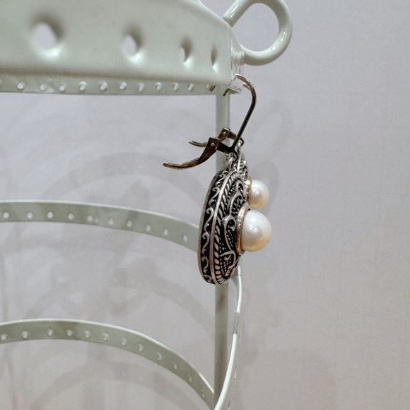 Silver and Pearl Earrings Sterling silver posts - Picture 2 of 5